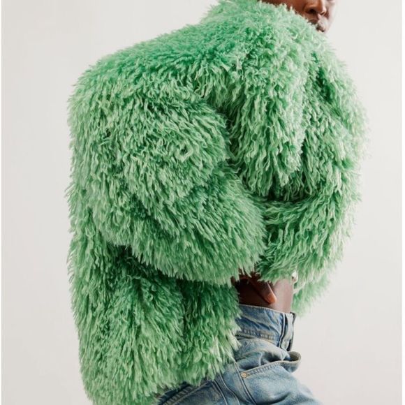 FREE PEOPLE Stargazer Fur Jacket / Mountain Green Renata Bolber - Picture 4 of 6